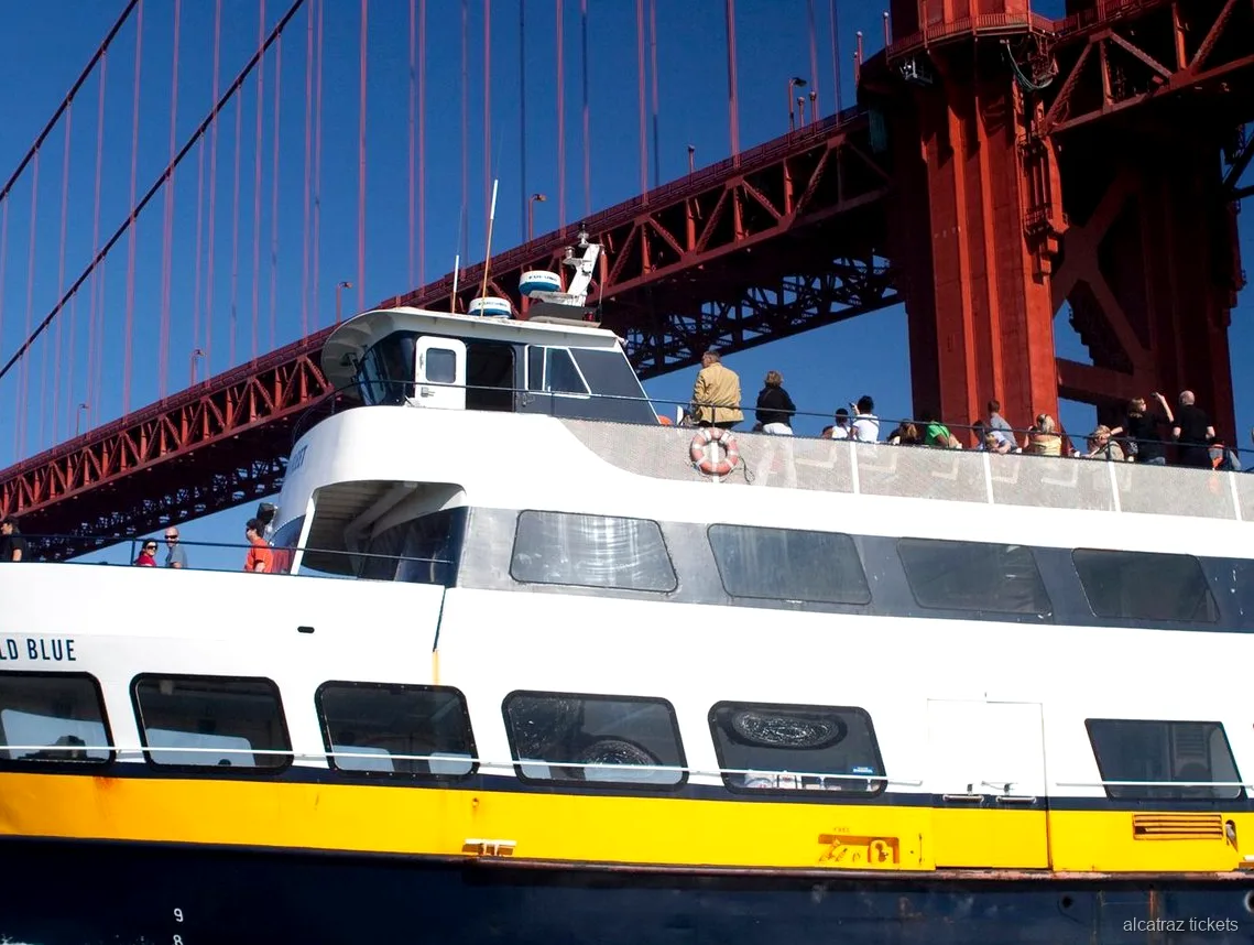 San Francisco Bay cruise boat departing near Pier 39 for the Alcatraz loop