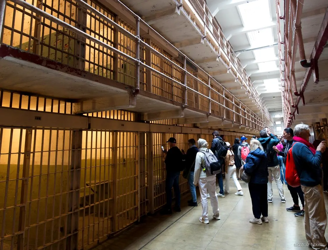 Alcatraz Island cellhouse corridor included on the hop-on hop-off bus combo