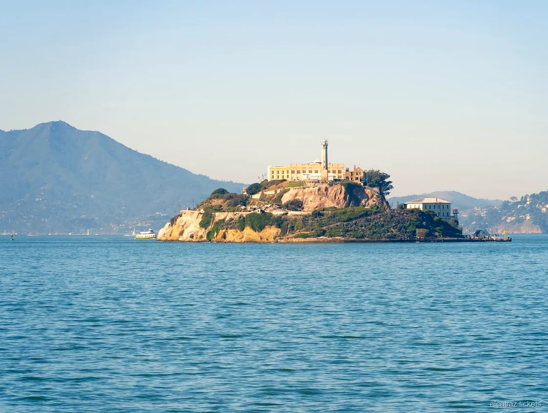 Alcatraz ferry crossing San Francisco Bay toward Alcatraz Island